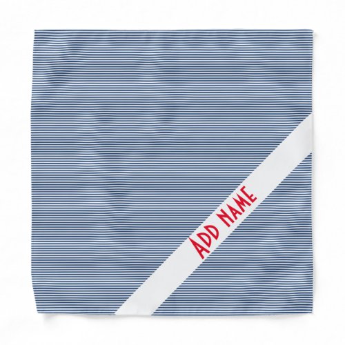 Simple Blue and white stripes custom red name Bandana