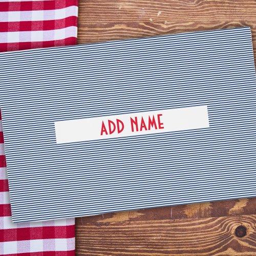 Simple Blue and  white stripes custom red name Placemat