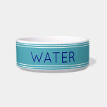 Simple Blue and White Water Pet Bowl<br><div class="desc">This blue and white pet bowl has navy blue display text. The text reads 'Water'. You can edit the text if desired.</div>