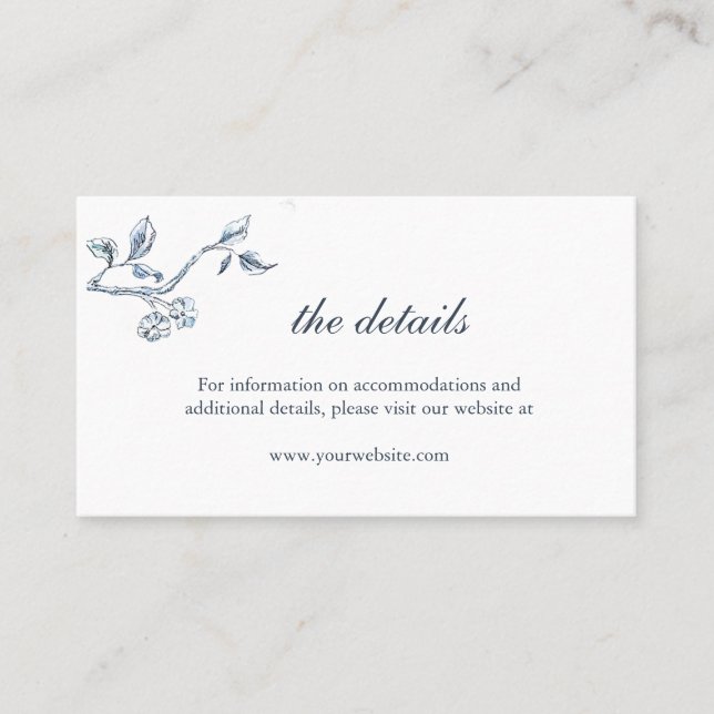 Simple Blue and white  wedding details card (Front)