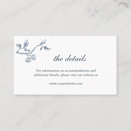 Simple Blue and white  wedding details card