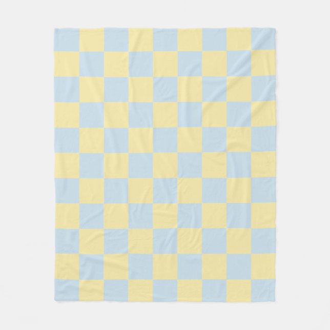 Simple Blue and Yellow Preppy Checkered Pattern Fleece Blanket (Front)