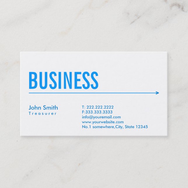 Simple Blue Arrow Treasurer Business Card (Front)