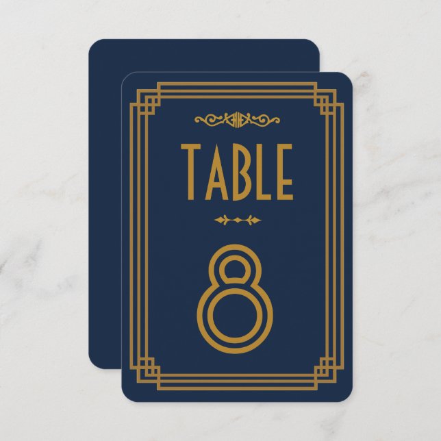 Simple Blue Art Deco Wedding Table Numbers (Front/Back)