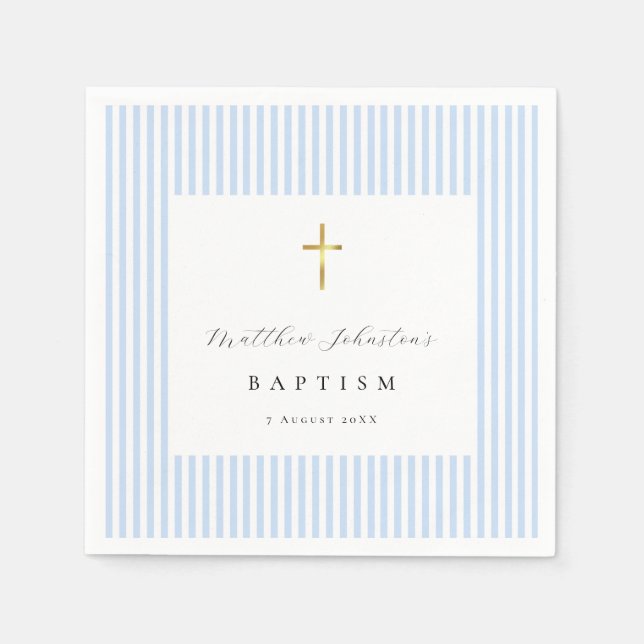 Simple Blue Baby Boy Baptism Paper Napkins (Front)