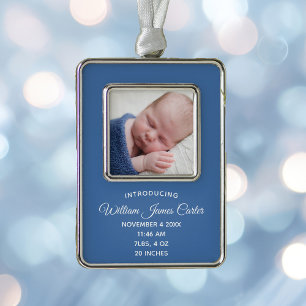 Simple Blue Baby Boy Newborn Photo Keepsake Gift Christmas Ornament