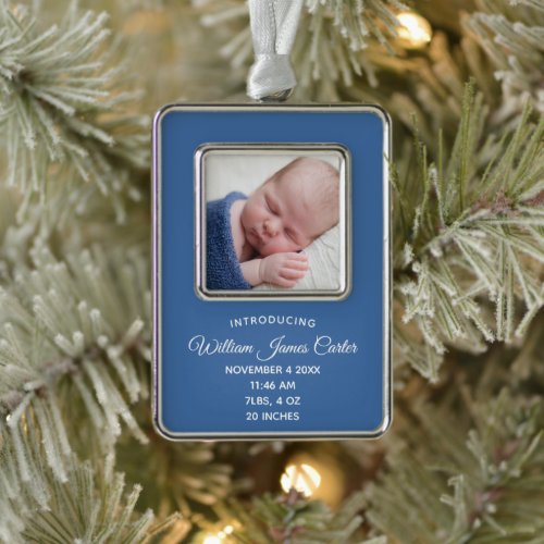 Simple Blue Baby Boy Newborn Photo Keepsake Gift Christmas Ornament