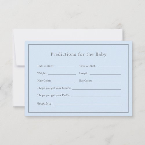 Simple Blue Baby Shower Boy Baby Predictions Card