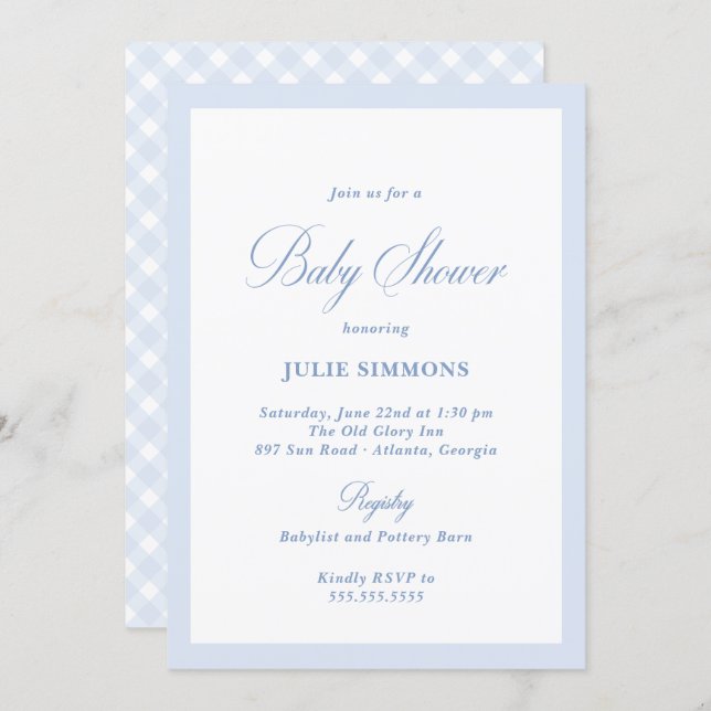 Simple Blue Baby Shower Classic Invitation (Front/Back)
