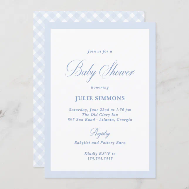 Simple Blue Baby Shower Classic Invitation 