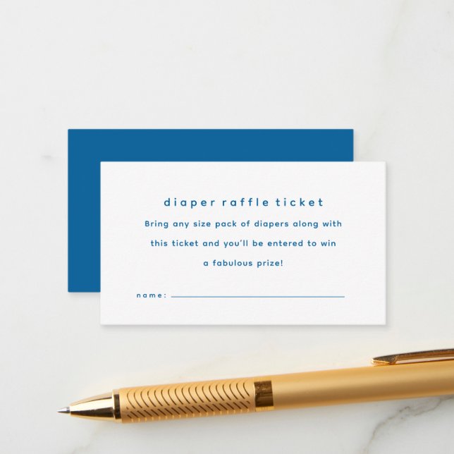 Simple blue baby shower diaper raffle ticket enclosure card (Front/Back In Situ)