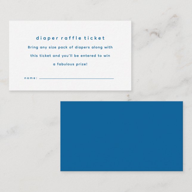 Simple blue baby shower diaper raffle ticket enclosure card (Front/Back)