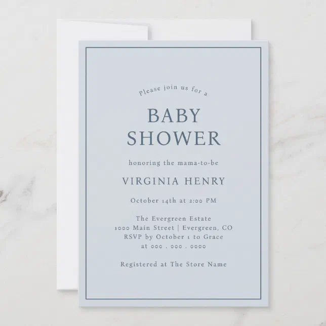 Simple Blue Baby Shower Invitation | Zazzle