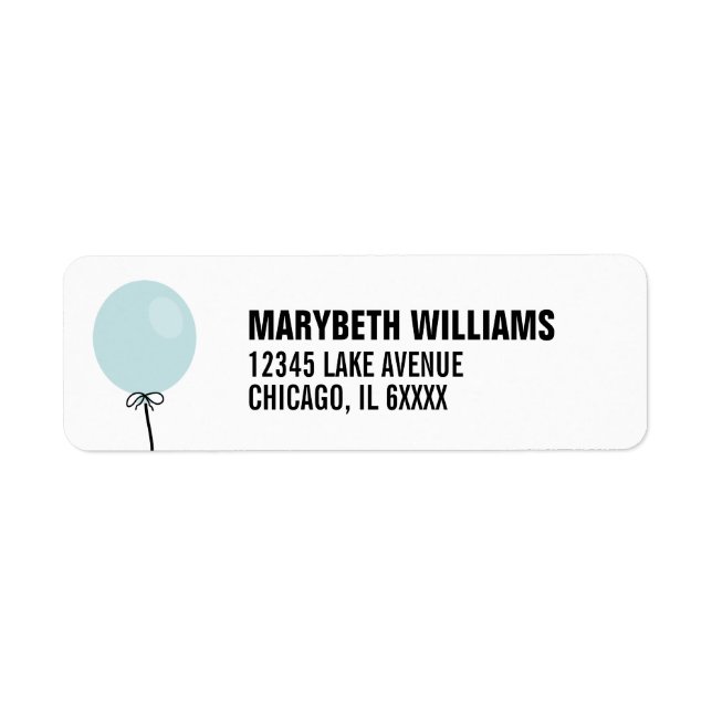 Simple Blue Balloon Baby Shower Address Label (Front)