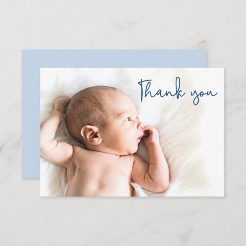 Simple Blue Baptism Baby boy photo thank you card