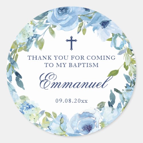Simple Blue Baptism Favors for Boys Classic Round Sticker
