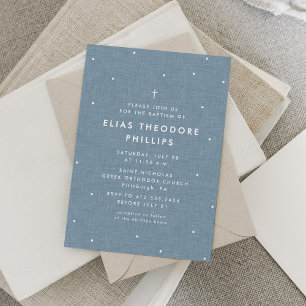 Simple blue baptism invitation with white dots