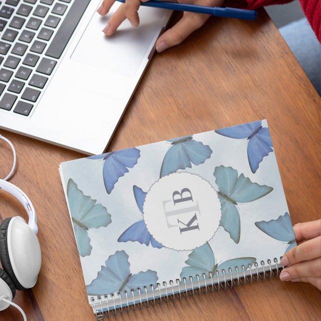 Simple Blue Beautiful Butterflies Cute Monogram Planner (Creator Uploaded)