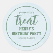 Simple Blue Birthday Minimalist Whimsical Treat Classic Round Sticker (Front)