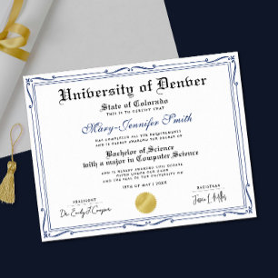 Simple Blue Black School Grad Authentic Diploma Poster