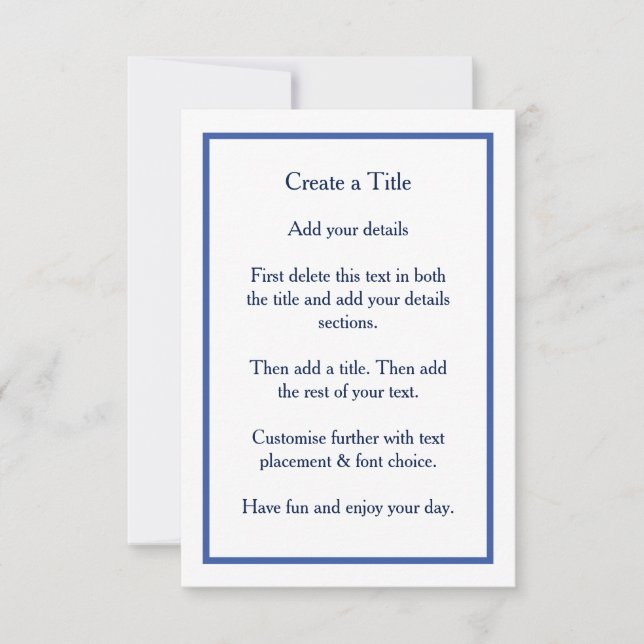 Simple Blue Border Classic Wedding Invite (Front)