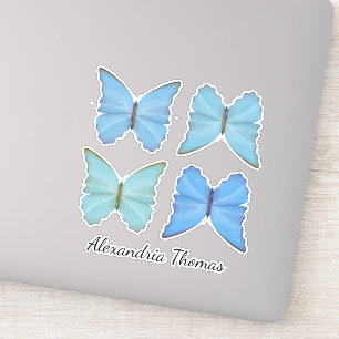 Simple Blue Botanical Butterflies Cute Whimsical Sticker