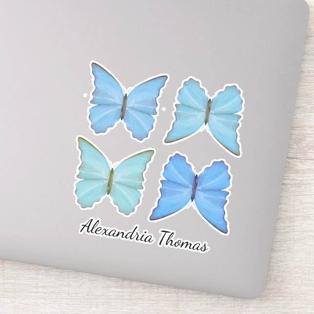 Simple Blue Botanical Butterflies Cute Whimsical Sticker (Detail)