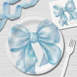 Simple Blue Bow Baby Shower Paper Plates<br><div class="desc">A charming paper plate design featuring a large watercolor blue bow in the center. This simple, minimal, and elegant design is perfect for a baby boy shower, a bridal shower theme like "She's Tying The Knot, " or a "Something Blue Before I Do" celebration, as well as other cute party...</div>