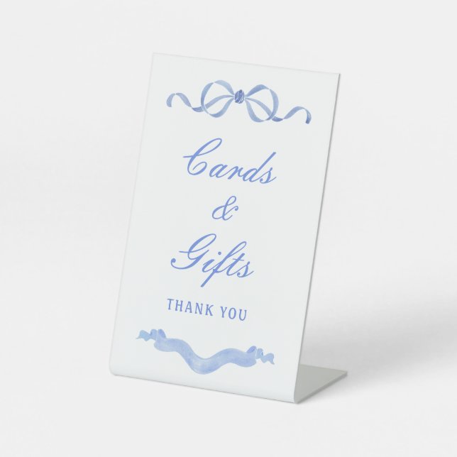 Simple Blue Bow Cards & Gifts Pedestal Sign (Front)