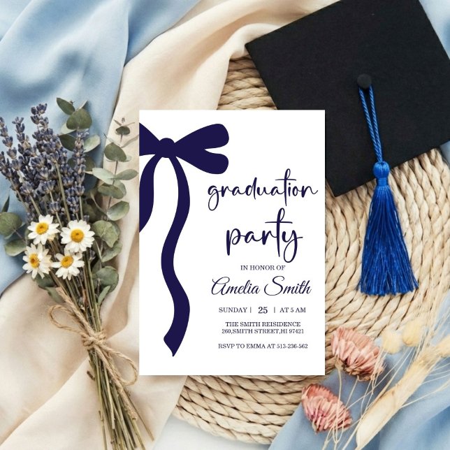 Simple  Blue Bow graduation party invitation (Creator Uploaded)