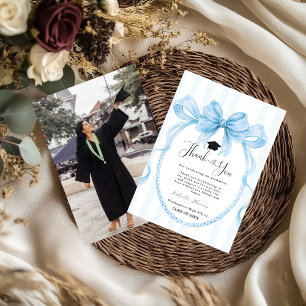 Simple Blue bow  graduation thank you message Card