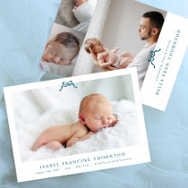 simple blue bow photo baby birth announcement