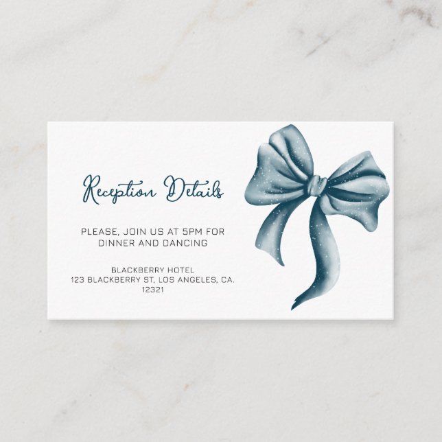 Simple Blue Bow Quinceanera Reception Details Enclosure Card (Front)