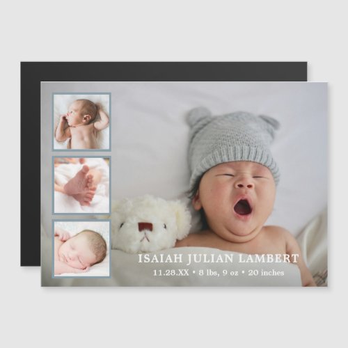 Simple Blue Boy Photo Collage Birth Announcement