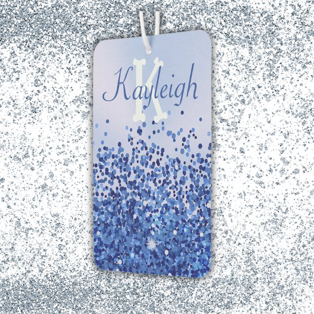 Simple Blue Brushed Metal and Glitter Monogram | Air Freshener (Creator Uploaded)