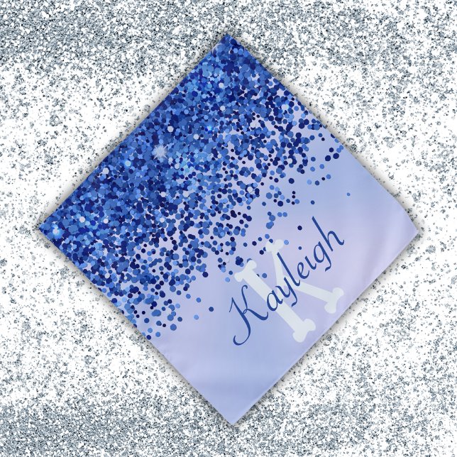 Simple Blue Brushed Metal and Glitter Monogram | Bandana (Creator Uploaded)