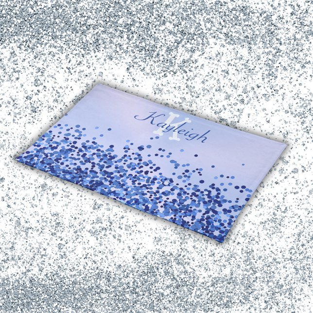 Simple Blue Brushed Metal and Glitter Monogram | Cloth Placemat (Creator Uploaded)