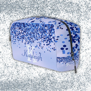 Simple Blue Brushed Metal and Glitter Monogram Dopp Kit
