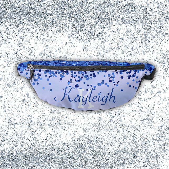 Simple Blue Brushed Metal and Glitter Monogram | Fanny Pack (Creator Uploaded)