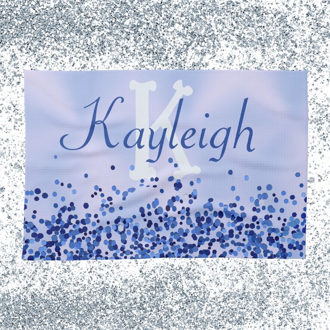 Simple Blue Brushed Metal and Glitter Monogram | Kitchen Towel (Creator Uploaded)