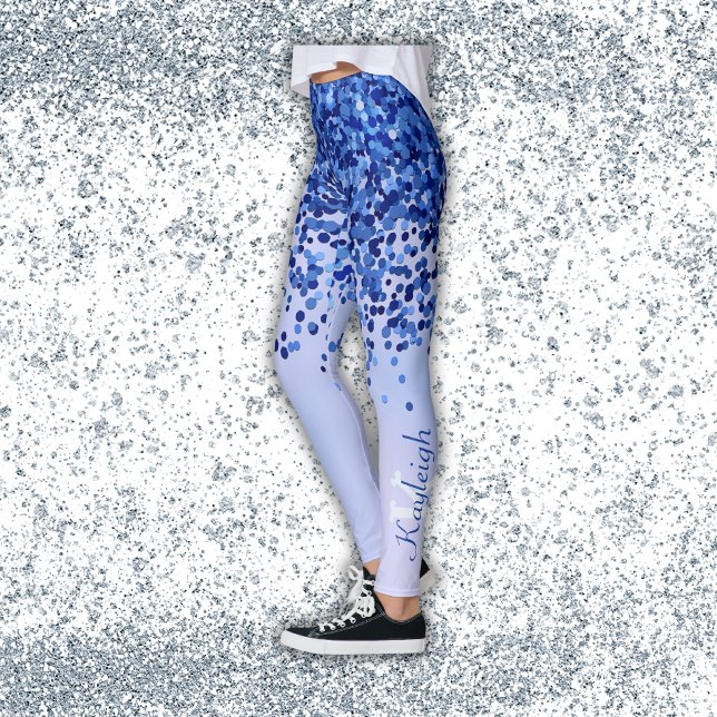Simple Blue Brushed Metal and Glitter Monogram | Leggings (Creator Uploaded)
