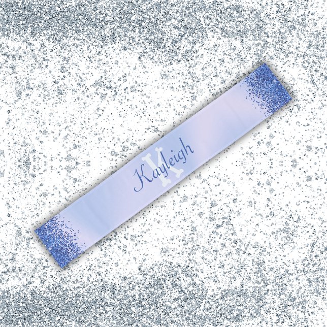 Simple Blue Brushed Metal and Glitter Monogram | Long Table Runner (Creator Uploaded)