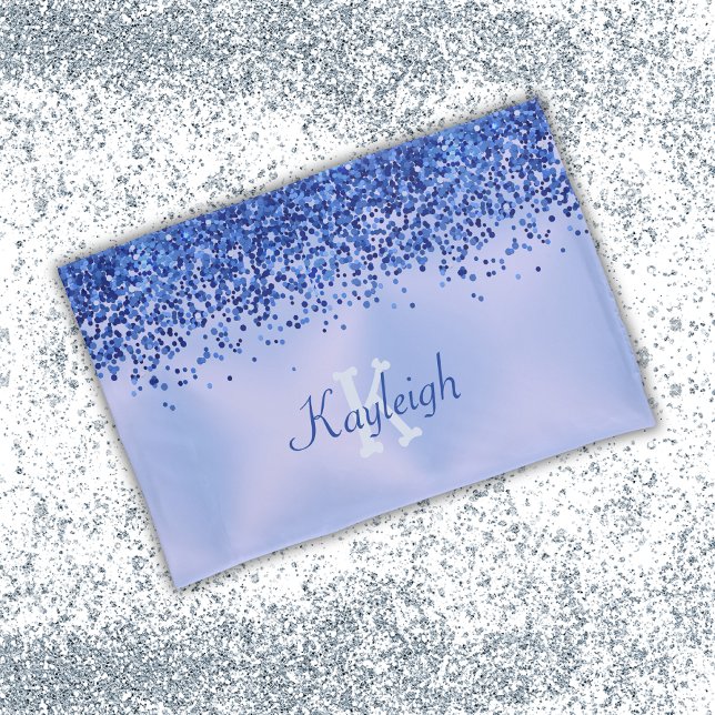 Simple Blue Brushed Metal and Glitter Monogram | Pillow Case (Creator Uploaded)