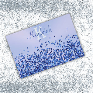 Simple Blue Brushed Metal and Glitter Monogram Placemat
