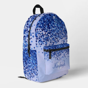 Simple Blue Brushed Metal and Glitter Monogram Printed Backpack