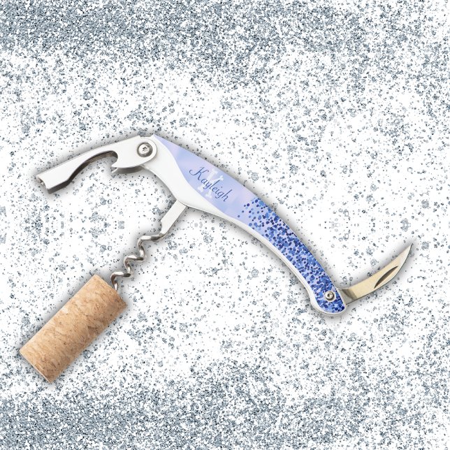 Simple Blue Brushed Metal and Glitter Monogram | Waiter's Corkscrew (Creator Uploaded)