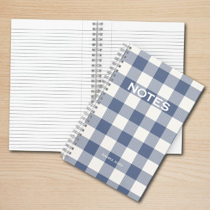 Simple Blue Buffalo Check Monogrammed Name Notebook