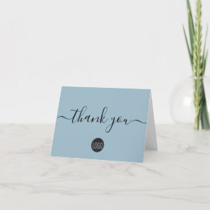 Simple Blue Business logo Letterpress Thank You Card