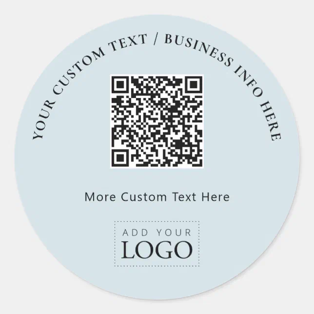 Simple Blue Business Logo QR Code Promotional Classic Round Sticker ...