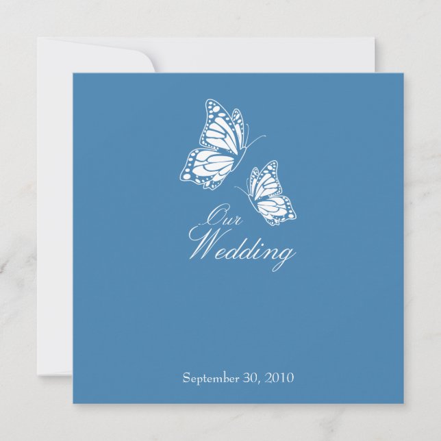 Simple Blue Butterflies Wedding Announcement 2 (Front)